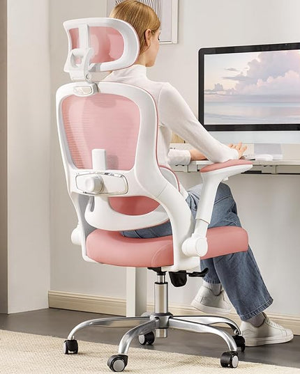 Office Chair Ergonomic Desk Chair, 4000 LBS Home Mesh Office Desk Chairs with Wheels, Computer Chair, Comfortable Gaming Chair with 3D Headrest, High Back Office Chair for Long Hours (Pink)
