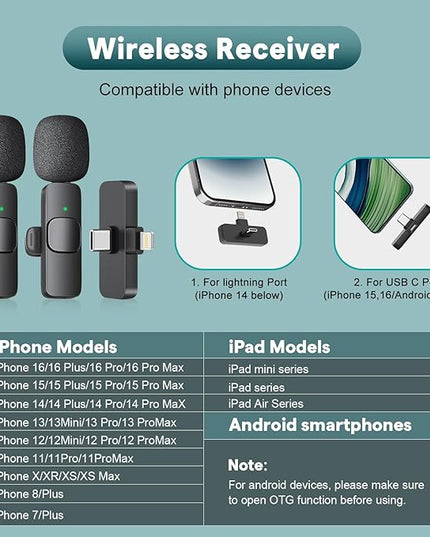 MAYBESTA Wireless Mini Microphone for iPhone, Android Phone - Bluetooth Lavalier Lapel Mic for Audio Video Recording - Clip on Content Creator Microphones for YouTube Tiktok Podcast Vlogging