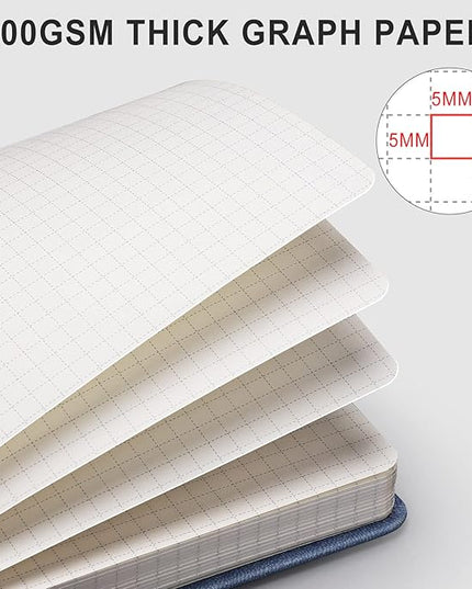 AHGXG Graph Paper Notebook - 320 Pages Grid Notebook Thick Journal A5, 100gsm Thick Graph Paper, Leather Hardcover, Inner Pocket,5.75'' × 8.38''- GrayBlue