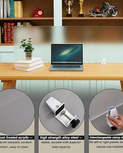 Tatuo 4 Pcs Acrylic Desk Privacy Panel 47.2''l x 15.8w'' Noise and Visual Distractions Acoustic Desk Dividers Partition with Adjustable Universal Base for Offices Schools Reception Area Call Centers