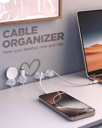 Cable Clips, Chfeila 6Pack Dual Spring Cord Organizer with Clasp Lock, [Max Stability] Desk Cable Management, Adhesive Phone Charging Wire Holder for Nightstand/Car/Wall, Office Accessories Decor