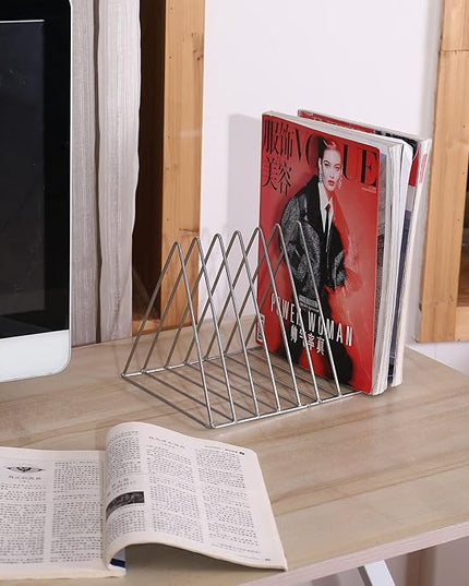 Sooyee 2 Pack 9 Slot Silvery Magazine Holder,Desktop File Sorter Organizer Triangle Bookshelf Decor Home Office