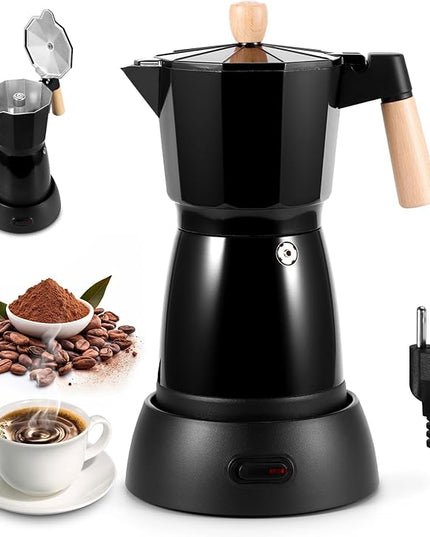 Electric Espresso Coffee Maker, 6 Cup Coffee Pot with Detachable Base Portable Aluminum Italian Moka Maker Electric Moka Pot for Home Cafe Outdoor Office