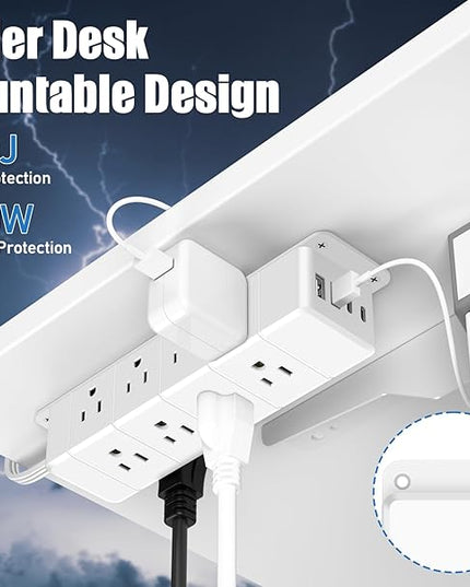 ANNQUAN 40W Fast Charging Under Desk Power Strip,12 Outlet Mountable Power Strip with 4 USB,1200J Surge Protection,6FT Flat Extension Cord