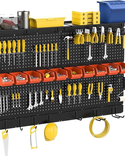 Ultrawall Black Pegboard Wall Organizer, 48X 36 inch for Garage Storage with Hooks, Storage Bins, Tool Panel Organizer, 72pcs