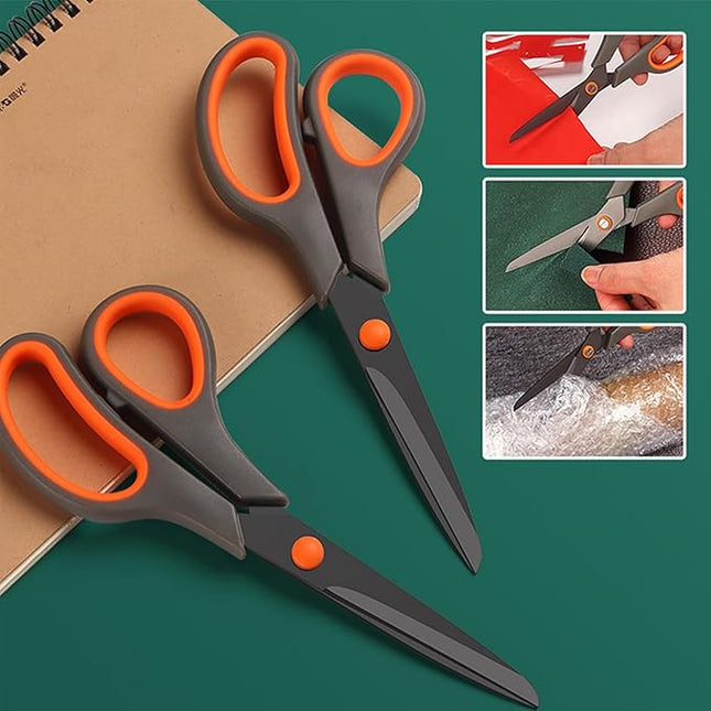 Scissors, Rkqoa 8" All Purpose Titanium Scissor Set of 3 Pack - 2.5mm Thick Sharp Scissors Bulk for Office School Sewing Craft Supplies, Classroom Must have, Teacher/Class Shears, Right/Left Handles