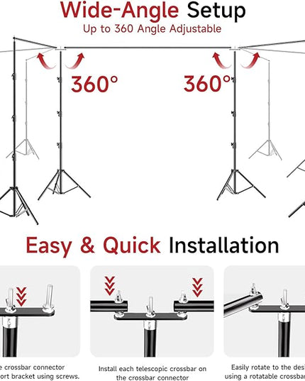 BEIYANG 10x30FT Photo Backdrop Stand, Angle Adjustable Triple Crossbar Extender Mount, Photography Background Support System, with Sand Bags,12 PCS Clamps for Wedding Party Celebration