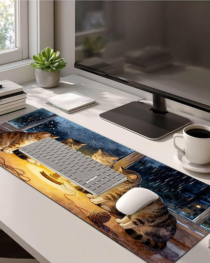 XL Mouse Pad Gaming Mousepad 31.5 x 11.8 Inch Large Keyboard Desktop Mat Diatomite Mouse Pad for Home and Office Desk Accessories with Cozy Window Night Cat Lamp Artwork