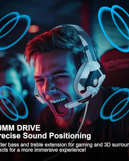 PHOINIKAS Gaming Headset for PS4, Xbox One, PC, Laptop, Mac, Nintendo Switch, 3.5MM PS4 Stereo Headset Over Ear Headphones with Noise-Cancelling Mic, Bass Surround - Camo