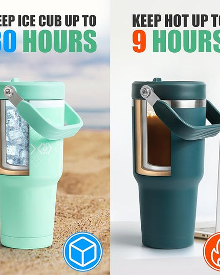 30 oz Tumbler with Lid and Straw, Stainless Steel Vacuum Insulated Tumblers with Flip Straw and Top Handle, Reusable Insulated Water Bottle for Home, Office, Leakproof, Fit in Cup Holder