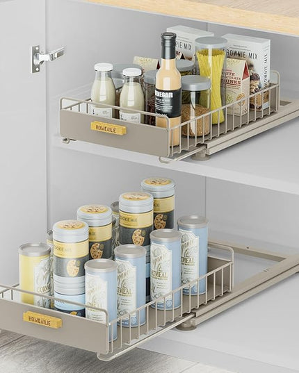 Under Sink Organizer, 2 Packs Under Sink Organizers and Storage, Slide Out Pull Out Cabinet Organizer Shelf with Metal Drawers for Kitchen Bathroom Pantry, Gray