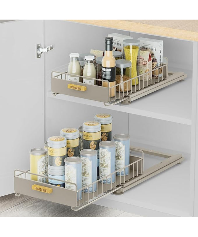 Under Sink Organizer, 2 Packs Under Sink Organizers and Storage, Slide Out Pull Out Cabinet Organizer Shelf with Metal Drawers for Kitchen Bathroom Pantry, Gray