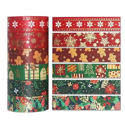 YOUQIWJ 21 Rolls Christmas Gold Foil Washi Tape - Holiday Decor with Snowflake, Deer, Tree Designs - Self-Adhesive Tape for DIY Crafts, Wrapping,Scrapbooking Party Favors