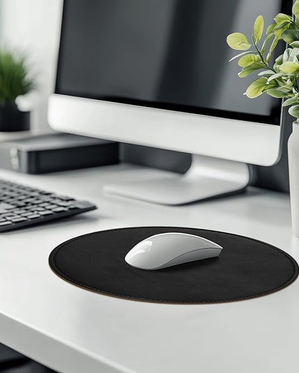Mouse Pad，Round Mouse Pad，PU Mouse Pad，Leather Mouse Pad with Stitched Edge Micro-Fiber Base with Non-Slip Waterproof，Mouse Pad for Computers，Laptop，9 x 9 Inch (Ruffle Detailed Black)
