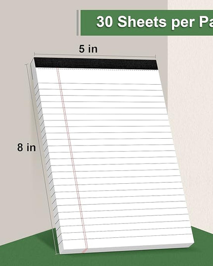 MuiAng 6 Pack Note Pads 5 x 8 Inch Writing Pads College Ruled Legal Pads, White Lined Notepad for Work or School, 30 Sheets/Pad, Perforated Recycled Note Paper for Note-Taking, Grocery List