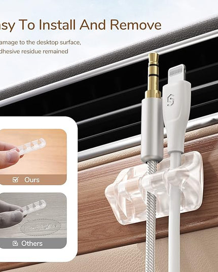 Syncwire Clear Cable Clips - Cord Holders - Self Adhesive Cable Management Organizer - Home, Office, Cubicle, Car, Nightstand, Desk Accessories - Gift Ideas Men, Women, Dad, Mom (5 Packs/15 Slots)
