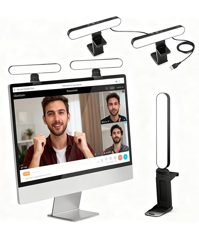 UBeesize Video Conference Lighting, LED Streaming Light for Video Calls, Webcam Light with Adjustable Monitor Mount, Zoom Lighting for Computer, Laptop Ring Light for Video Recording, Double Kit