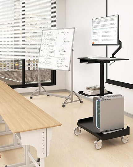Natwind Mobile Workstation Cart with Monitor Mount,Height Adjustable Rolling Computer Cart, Heavy-Duty Rolling Standing Desk with CPU Holder for Home Office, School,Warehouse, Medical（Black）