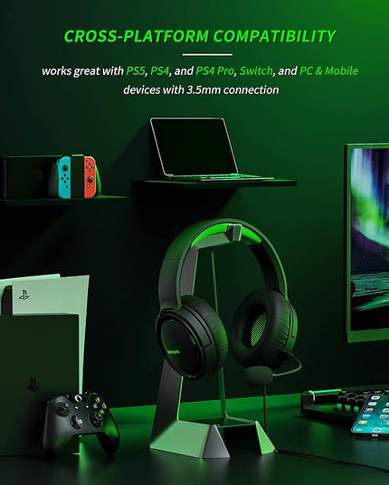 BINNUNE Gaming Headset with Mic for PS4 PS5 Xbox Series X|S Xbox 1 PC NS, Wired Gaming Headphones with Microphone for PS 4|5 Xbox1