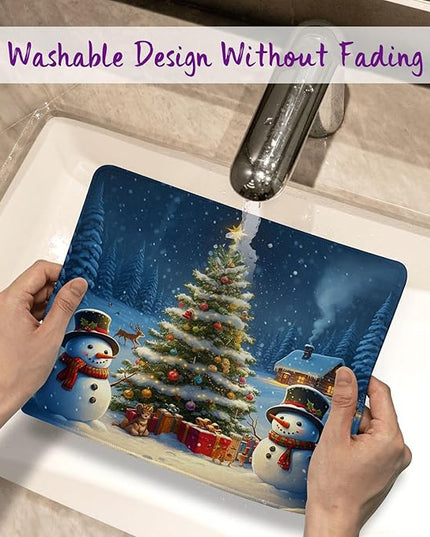 Chrismas Mouse Pad Winter Scenery Square Mousepad Desk Mat with Non Slip Rubber Base, Stitched Edge Mouse Mat Desk Pad for Work Game Office, 9.5x8 Inches