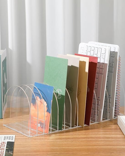 Ctosree Acrylic File Organizer for Desk Vertical 15 Compartments File Sorter Mail Organizer Desktop Countertop Folder Stand Racks for Office Home School Desk(Arch,Clear)
