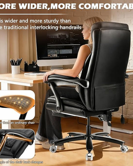 600LBS Large Heavy Duty Office Chair with Foot Rest,Reclining Big and Tall Office Chair with Pocket Spring Cushion, Comfy High Back with Adjustable Lumbar Support,Dual Rubber Wheel