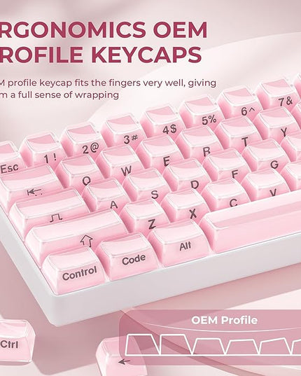 XVX Pink Keycaps, Crystal Jelly Keyboard Keycaps OEM Profile Side Printed Keycap Set Compatible with 61/68/84/87/98/100 ANSI Layout MX Switches Mechanical Keyboard