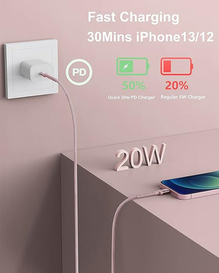 USB C iPhone Charger Cable Fast Charging, 2Pack 6FT USB Type C to Lightning Cable [Apple MFi Certified] iPhone Fast Charger Cord Compatible with iPhone 14/13/12/11 Pro Max/XS MAX/XR/XS/8/iPad-Pink