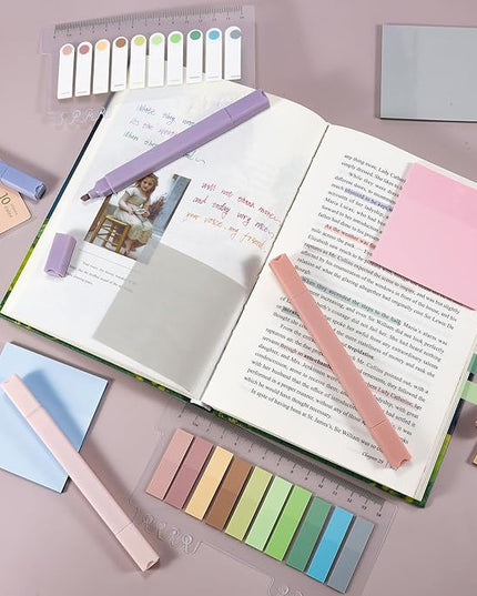 Lestp 22 Pcs Bible Study Supplies Bible Highlighters No Bleed Assorted Colors Pens 1000 Sheets Transparent Sticky Notes with 2 Black Pens Pastal Highlighters Dual Tips Morandi Book Tabs Sticky Index