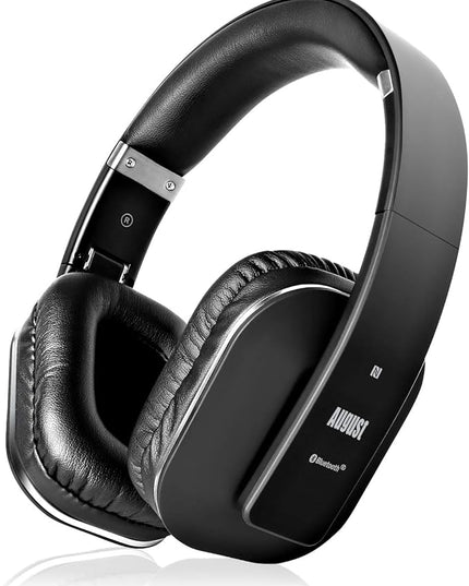 August EP650 Bluetooth Wireless Over-Ear Headphones with aptX Low Latency, NFC, Multipoint Pairing, Wired Option, Built-in Microphone - Black