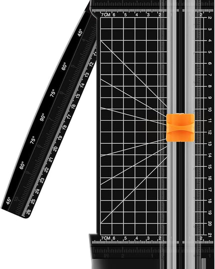 Firbon Black A5 Paper Cutter, Straight Small Paper Trimmer with Side Ruler for Scrapbooking Craft, Paper, Coupon, Label, Cardstock