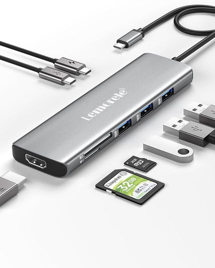 Lemorele USB C Hub 8-in-1 Adapter, USB-C Hub with 4K HDMI Output, 100W Power Delivery, USB 3.0 5Gbps Port, SD/TF Card Reader Adpater, Compatible for MacBook Pro, XPS, Chromebook and More(Silver)