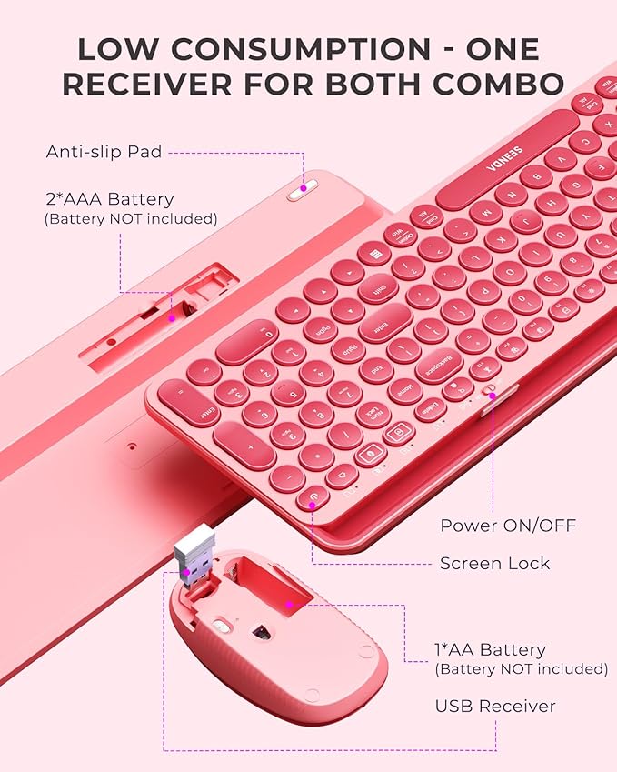 seenda Bluetooth Keyboard and Mouse for iPad, CTU-301 Wireless Multi-Device Connection Bluetooth+2.4G Keyboard Mouse Combo with Tablet Holder for iPad/MacBook/Windows, iOS/Andriod/Phone, Coral Pink