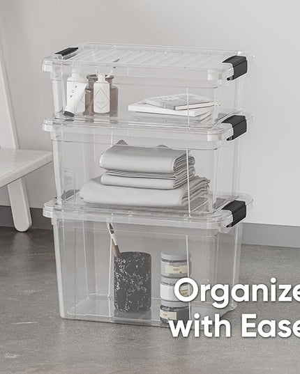 Superio Storage Bins with Lids- 6 Pack, 7.4 Qt Clear Boxes for Organizing, Stackable Plastic Containers- BPA Free, Non-Toxic, Odor Free, Organizer for Home, Office, Dorm