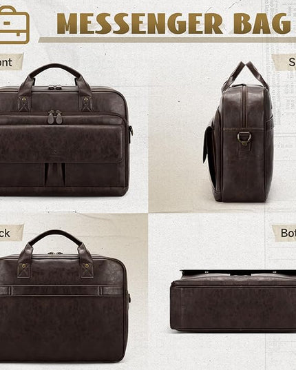 RAINSMORE Mens Laptop Bag PU Leather Messenger Bag 15.6 Inch Briefcase Vintage Computer Satchel Bag for Work Business