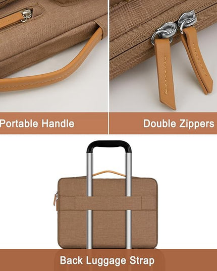 MOSISO 360 Protective Laptop Case 13.3 inch, 13-13.3 inch Laptop Sleeve Compatible with MacBook Air/Pro 13 / Pro 14,HP Dell Acer ASUS,Side Open Carrying Case with 4 Zipper Pockets&Handle, Mocha
