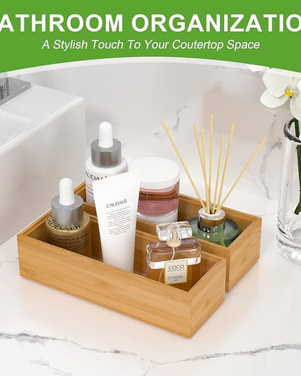 Bamboo Drawer Organizer – Set of 2 Stackable Storage Boxes, Silverware Tray & Small Gadget Holder for Kitchen Drawers, 9" x 3" x 2" (Outer), 8.3" x 2.3" x 1.77" (Inner)