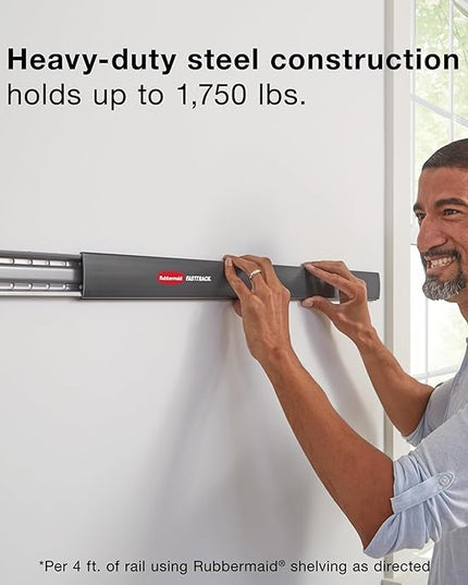Rubbermaid 20-Piece FastTrack Garage Wall-Mounted Storage Kit 5 Rails and 15 Hooks for Home/House/Tool/Sports/Utility Purposes