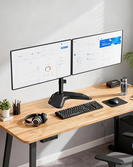 WALI Dual Monitor Stand, Freestanding Full Motion Monitor Desk Mount Fits 2 Screens up to 27 inches, Dual Monitors Arm Fits up to 22lbs, VESA 75x75 100x100 (MF002LM), Black