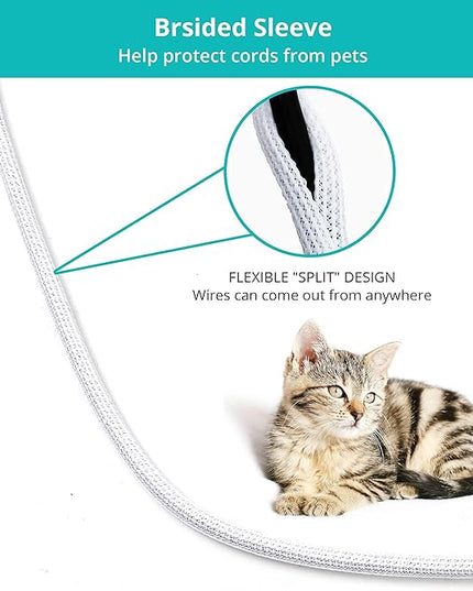 20ft - 1/4 inch White Cable Sleeve, Cable Organizer for Desk PC TV Computer, Wire Protector Cable Wrap Cover, Cord Management for Home Office
