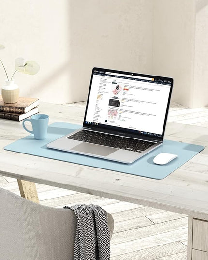 YSAGi Non-Slip Leather Desk Pad, Waterproof Laptop Computer Desk Keyboard Mat, Table Protector Blotter Mat, Large Mouse Pad for Office/Work/Home/Decor(Sky Blue, 23.6" x 13.7")