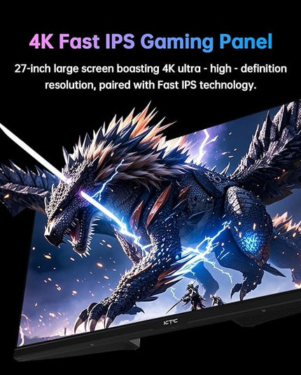 KTC 27 Inch 4K Gaming Monitor, UHD 3840x2160 160Hz Compute Monitor, Fast IPS Panel, Adaptive Sync, HDMI DisplayPort, HDR400, Height Pivot Swivel Tilt Adjustable Vertical Monitor, U27T6