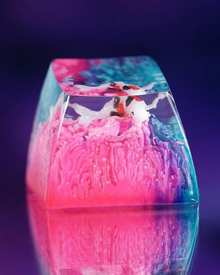Kohaku Koi Artisan Keycap Blue and Pink Ocean Coral Reef R1 SA Profile Custom Keycaps 1U ESC Handmade Gaming Resin Key Cap Cherry MX Switch Compatible Mechanical Keyboard Koi Lover Gift