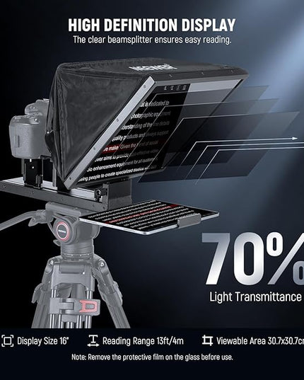 NEEWER Basics X16B Aluminum Alloy Liftable Teleprompter 16" for iPad Tablet DSLR Camera, No Assembly, Remote & App Control, Compatible with iOS Android, Pro for Online Teaching Live Streaming