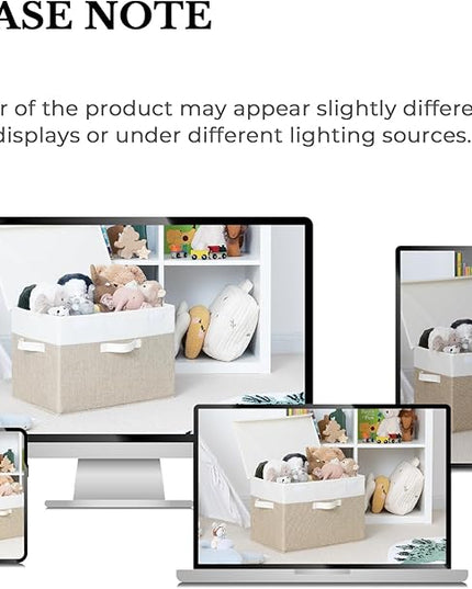 GRANNY SAYS Storage Boxes with Lids, Decorative Storage Bins, Shelf Baskets, Clothes Storage and Organization, White/Khaki, 2-Pack