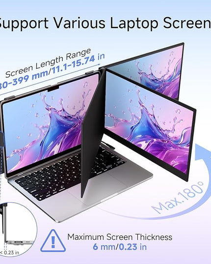ROYY 14" Laptop Screen Extender, 0.19" Ultra-Thin Portable Monitor, FHD 1080P Dual Screen for 13-17" Laptops, Plug & Play USB-C/HDMI, Travel Monitor Compatible with Windows, Mac, Android, Switch, PS5