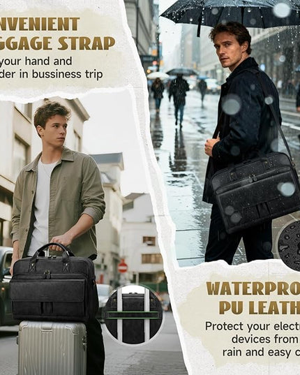 RAINSMORE Mens Laptop Bag PU Leather Messenger Bag 15.6 Inch Briefcase Vintage Computer Satchel Bag for Work Business