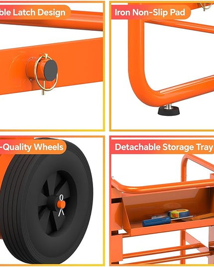 Tredre Wire Spool Rack with Wheels, Heavy Duty Cable Holder with 11 Rods – Mobile Multi-Spool Wire Rack Dispenser with Wheels and Storage Box for Efficient Workplace Cable Management, Orange