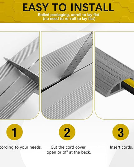 Floor Cord Cover 3.3FT Cord Covers for Wires on Floor Protect Wires & Prevent Trip Hazards, Easy to Cut for Home, Office, School, Concerts, Cavity W0.6in x H0.32in