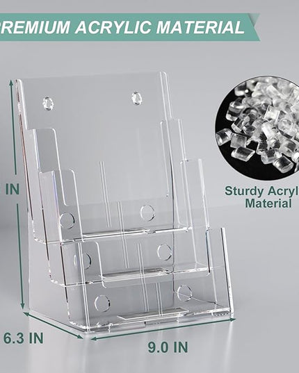 2 Pack Acrylic Brochure Holder 8.5 x 11 inches, 3 Tier Clear Brochure Display Stand with Removable Divider for Trifold 4 Inches Wide Pamphlet, Plastic Flyer Holder for Magazine, Literature, Booklet